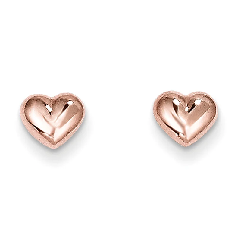 Trendy Tassel Earrings-Kids 6mm Polished Puffed Heart Post Earrings in 14k Rose Gold