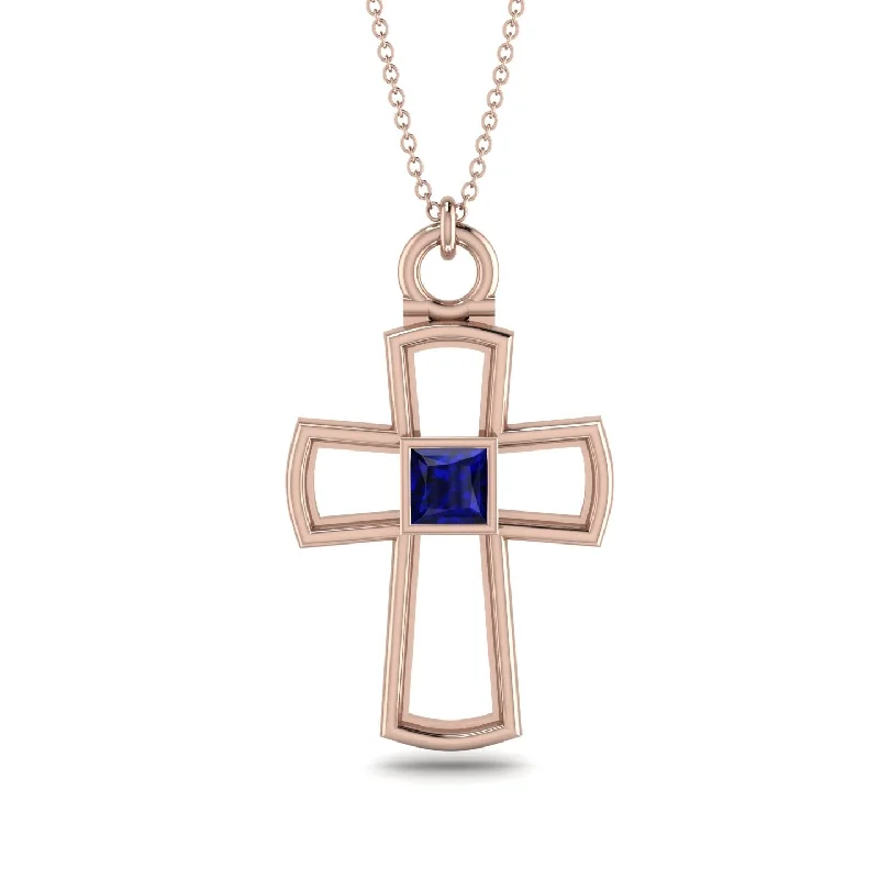 Gemstone Drop Necklace-Minimalist Empty Sapphire Cross Necklace - Cameron No. 14