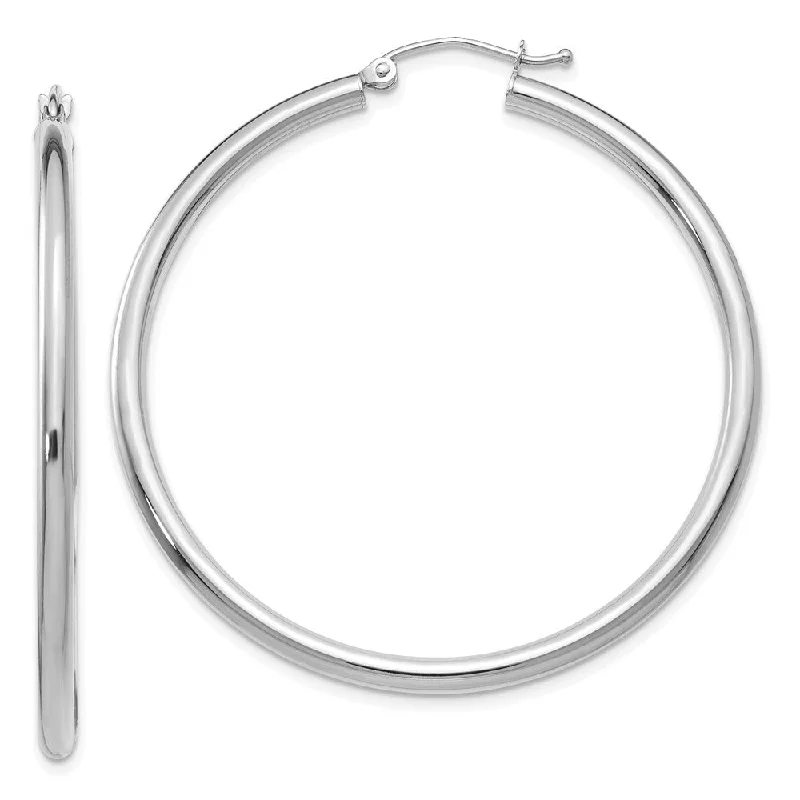 Cuff Style Earrings-2.5mm x 45mm 14k White Gold Classic Round Hoop Earrings