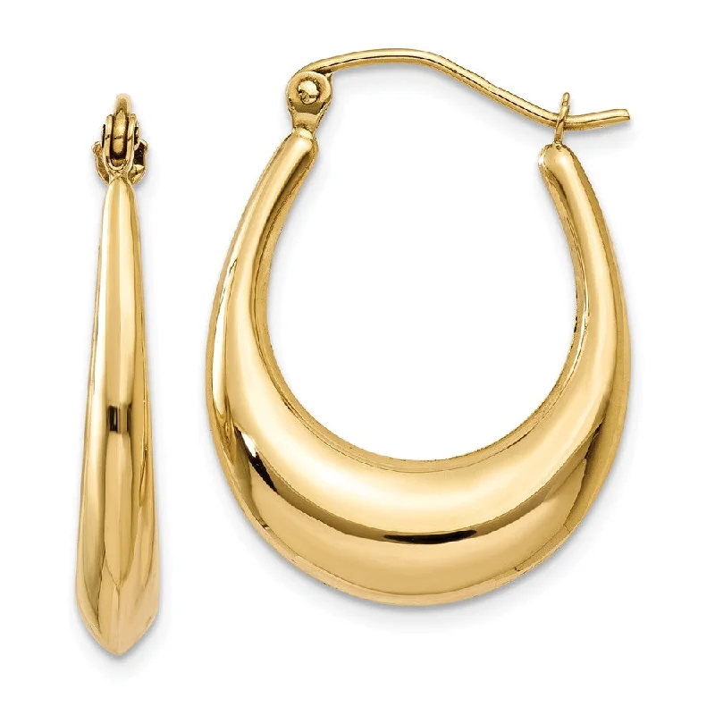 Unique Designer Earrings-Tapered Puffed Oval Hoop Earrings in 14k Yellow Gold