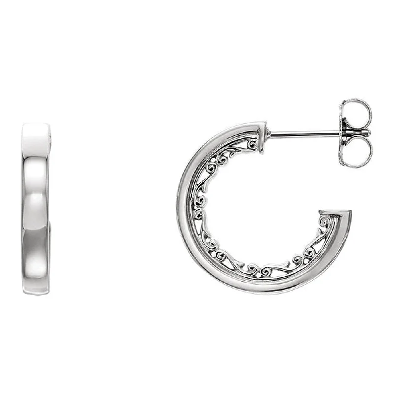 Antique Style Earrings-2.7 x 16mm 14k White Gold Vintage-Inspired Round Hoop Earrings