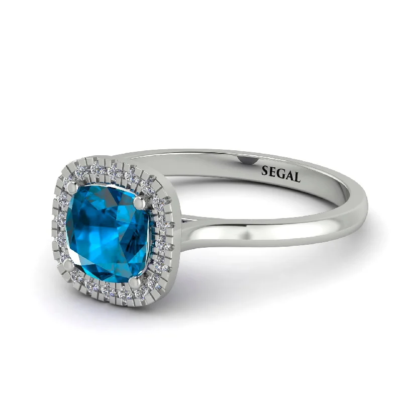 Vintage Classic Halo Cushion Blue Topaz Ring - Skylar No. 503