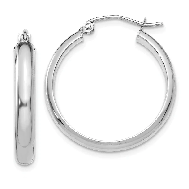 Abstract Shape Earrings-3.75mm x 25mm Polished 14k White Gold Domed Round Tube Hoop Earrings