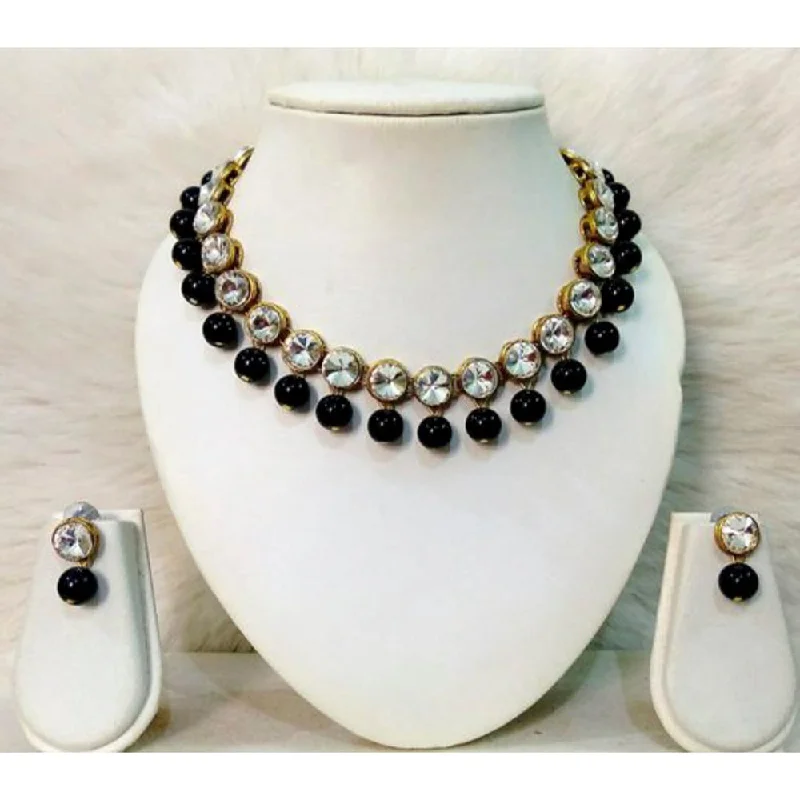 Silver Heart Necklace-Kumavat Jewels Crystal Stone & Beads Choker Necklace Set