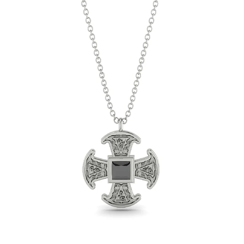 Unique Heart Necklace-Celtic Cross Black Diamond Necklace - Thomas No. 9