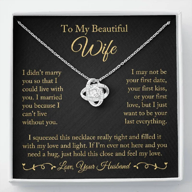 Vintage Pearl and Gold Necklace-To My Wife "I Can't Live Without You" Love Knot Necklace