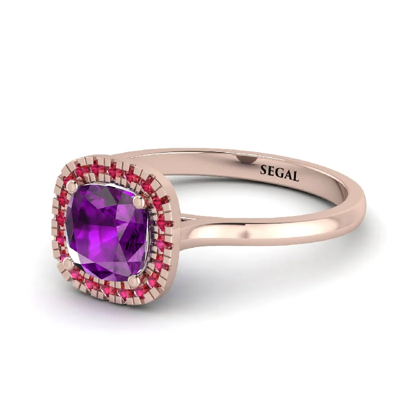 Vintage Classic Halo Cushion Amethyst Ring - Skylar No. 311