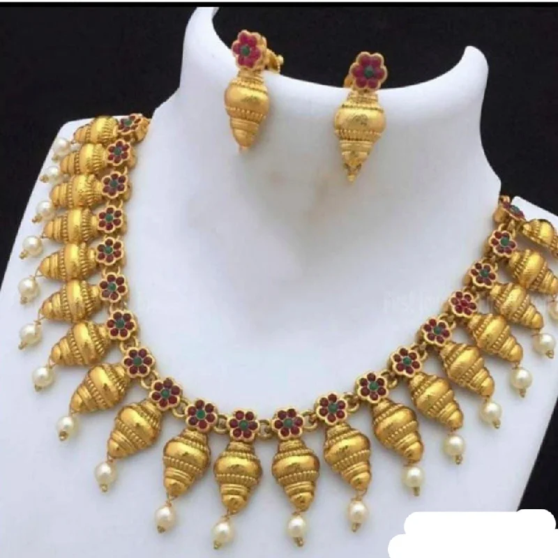 Silver and Pearl Necklace-India Art Pota Stone Gold Plated Necklace Set