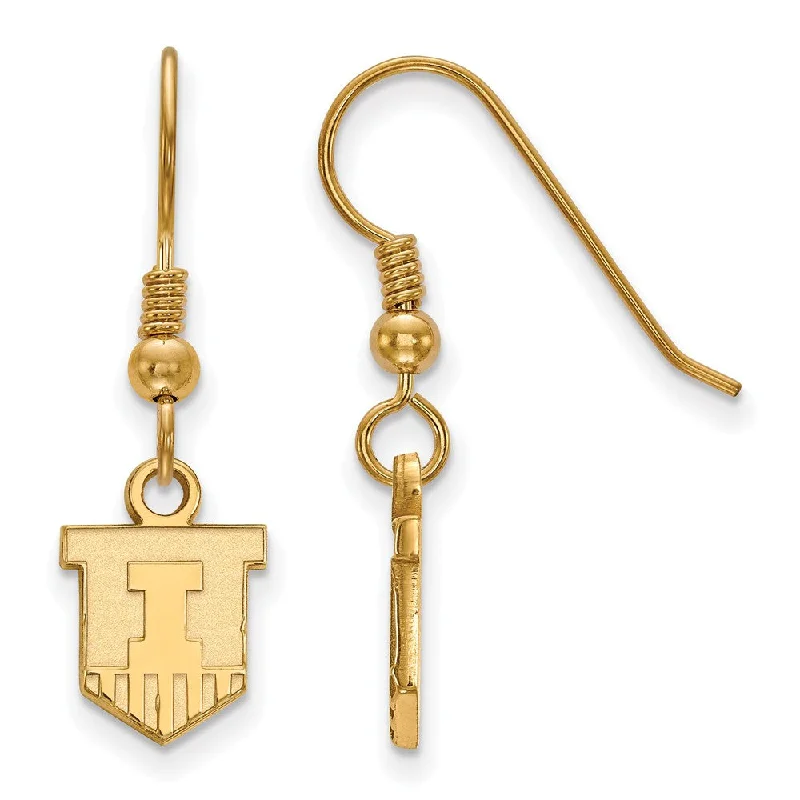 Unique Statement Earrings-14k Gold Plated Silver University of Illinois XS Tiny Dangle Earrings