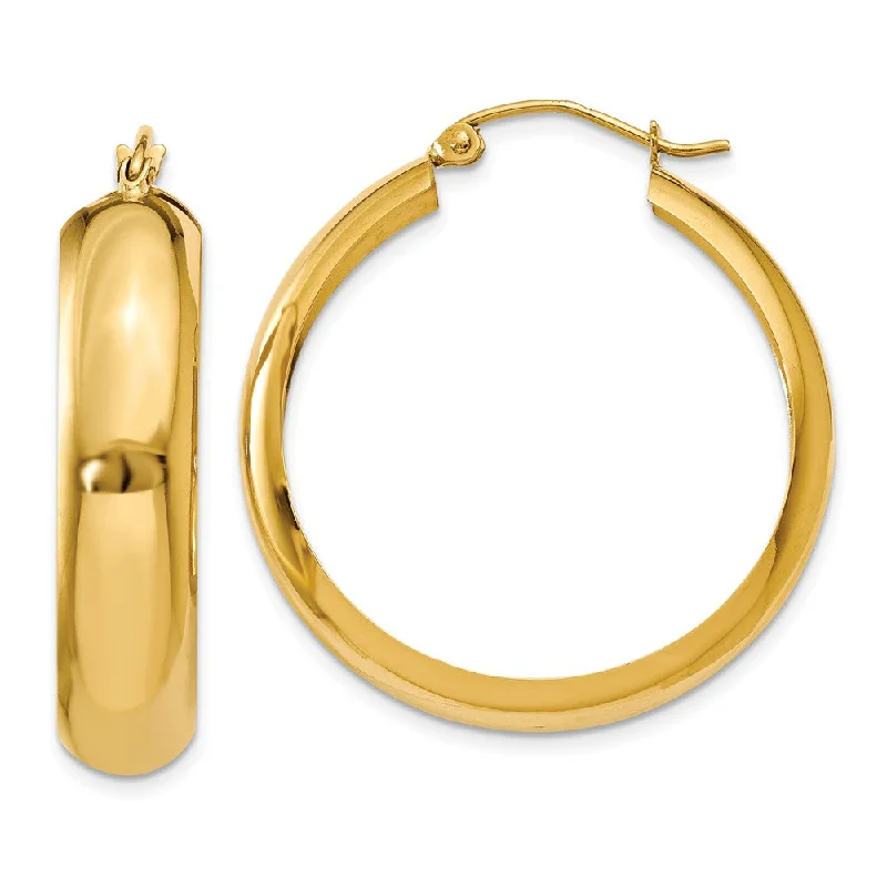 Elegant Cluster Earrings-7mm, 14k Yellow Gold Half Round Hoop Earrings, 30mm (1 1/8 Inch)