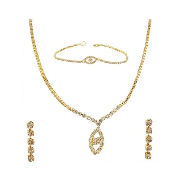 Custom Diamond Necklace-Kriaa Gold Plated Necklace Set With Bracelet - 1201911