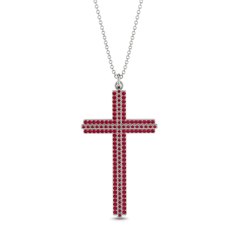 Birthstone Necklace for Mom-Minimalist Ruby Cross Necklace - Aaron No. 12