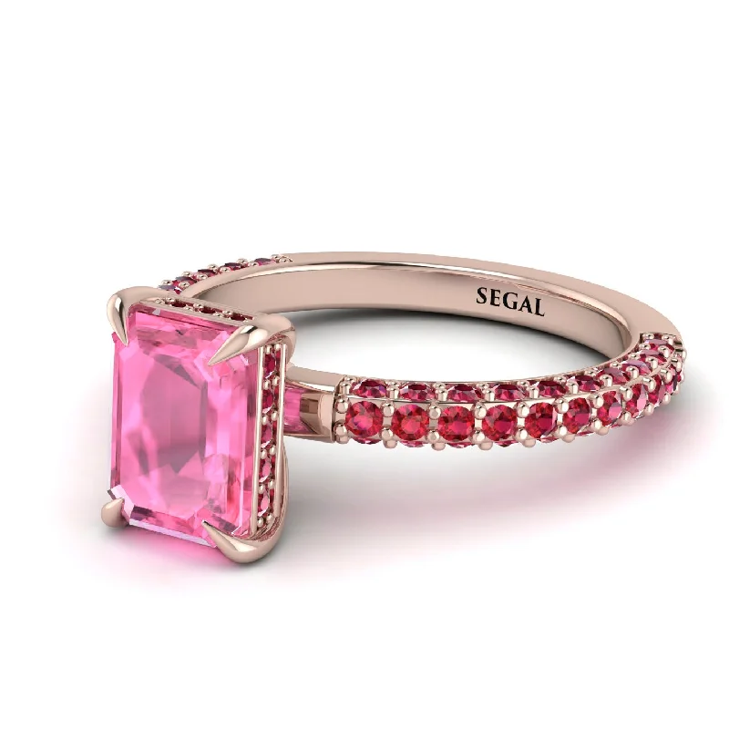 Hidden Halo Emerald Cut Pink Moissanite Engagement Ring - Ximena No. 811