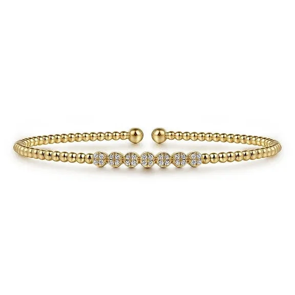 Customizable Birthstone Bangles-14K Yellow Gold Bujukan Bead and Cluster Diamond Bangle