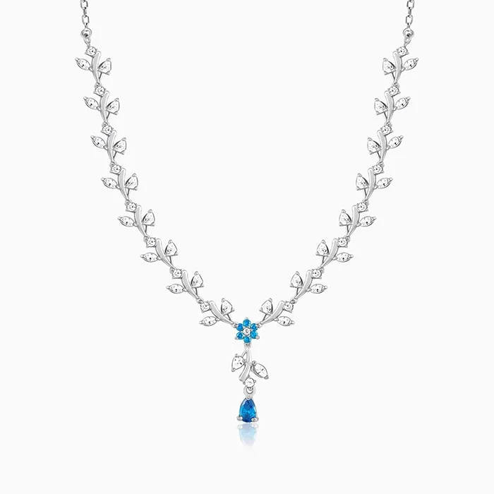 Simple Gemstone Necklace-Silver Blue Daisy Necklace