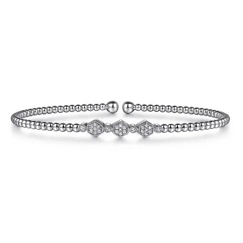 Colorful Thread Bangles-14K White Gold Bujukan Bead and Hexagon 0.13cttw Cluster Diamond Bangle