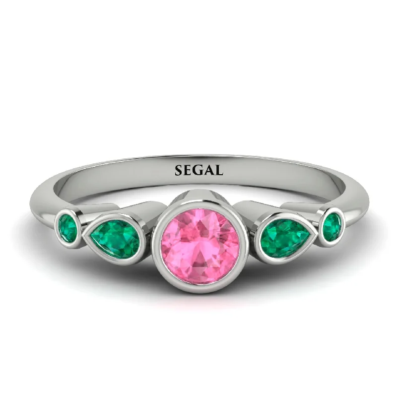 Bezel Symmetrical Pink Moissanite Ring - Ivy No. 806