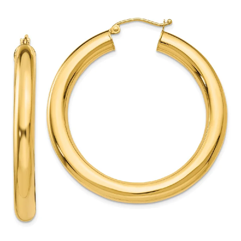 Modern Geometric Earrings-5mm, 14k Yellow Gold Classic Round Hoop Earrings, 40mm (1 1/2 Inch)