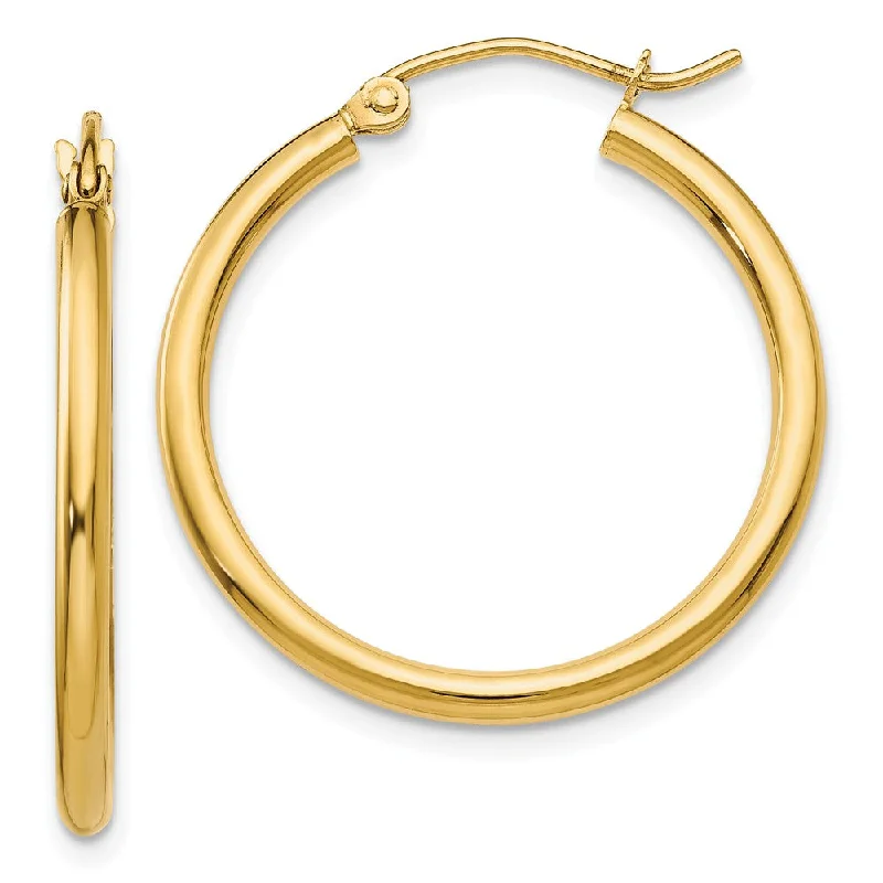 Handcrafted Sterling Earrings-2mm, 14k Yellow Gold Classic Round Hoop Earrings, 25mm (1 Inch)