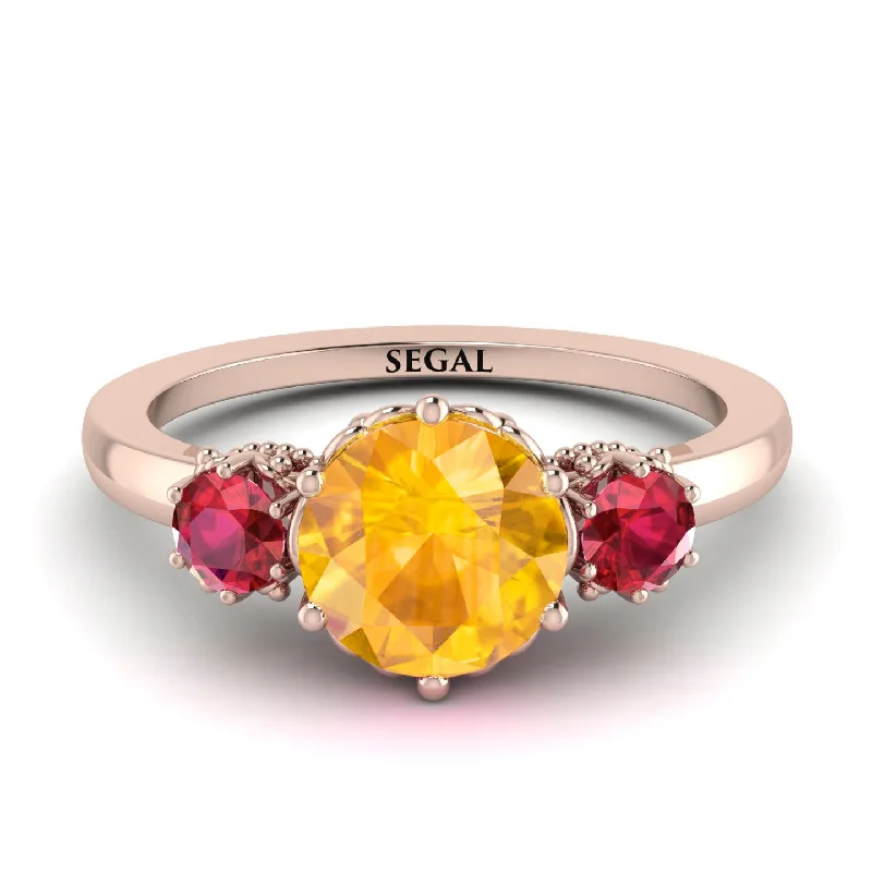 Classic 3 Stone Yellow Diamond Engagement Ring - Sofia No. 1014