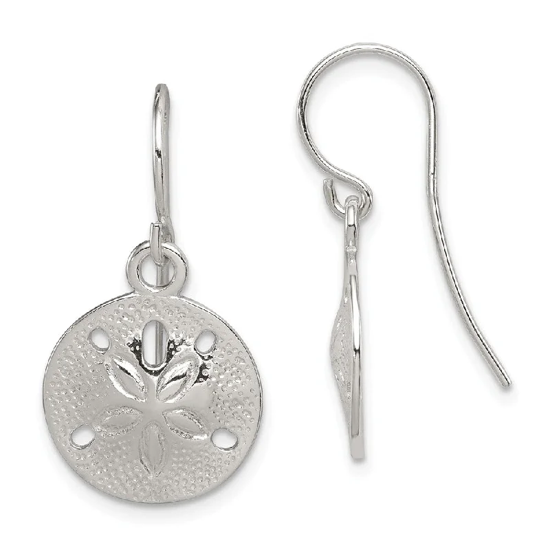 Artistic Pearl Earrings-13mm Polished Sand Dollar Dangle Earrings in Sterling Silver