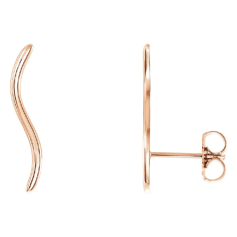 Glamorous Drop Earrings-3mm x 19mm (3/4 Inch) 14k Rose Gold Wavy Ear Climbers