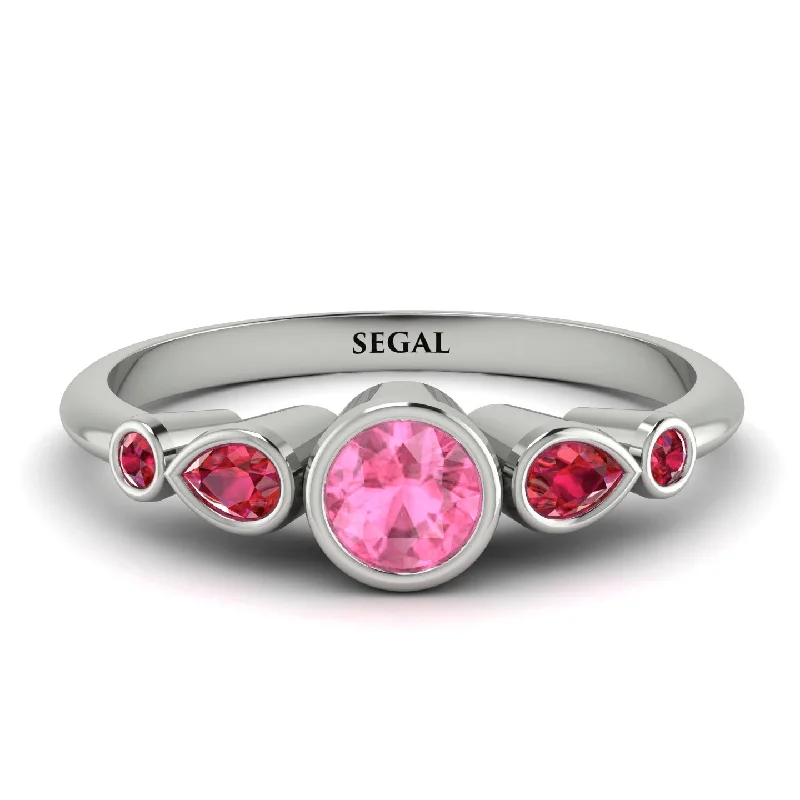 Bezel Symmetrical Pink Moissanite Ring - Ivy No. 812