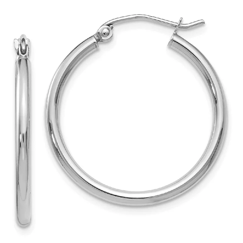 Elegant Crystal Earrings-2mm Round Hoop Earrings in 14k White Gold, 25mm (1 Inch)