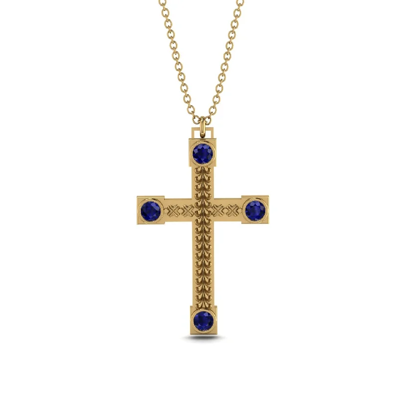 Celestial Moon Necklace-Vintage Sapphire Cross Necklace - Julian No. 13