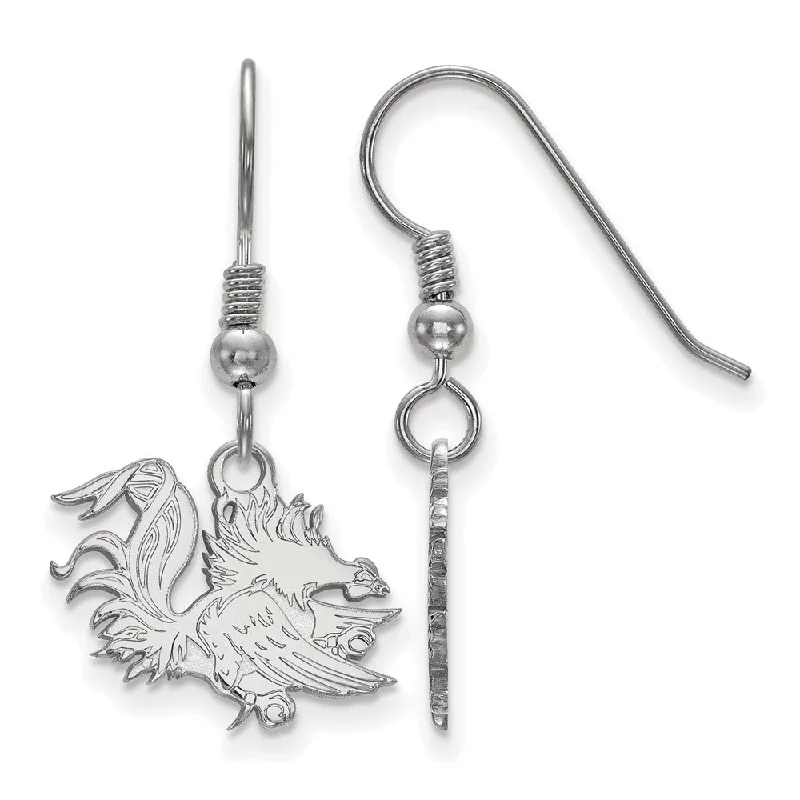 Unique Silver Earrings-Sterling Silver U of South Carolina Small Mascot Dangle Earrings