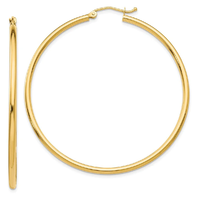 Elegant Statement Earrings-2mm x 50mm 14k Yellow Gold Classic Round Hoop Earrings