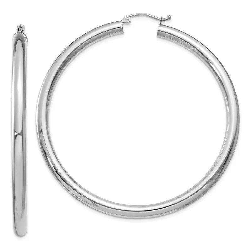 Wedding Party Earrings-4mm x 60mm 14k White Gold Classic Round Hoop Earrings