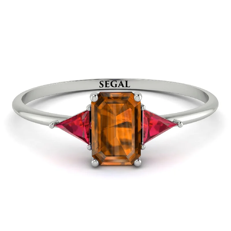 Emerald Cut Brown Diamond With Triangles Ring - Remi No. 1112