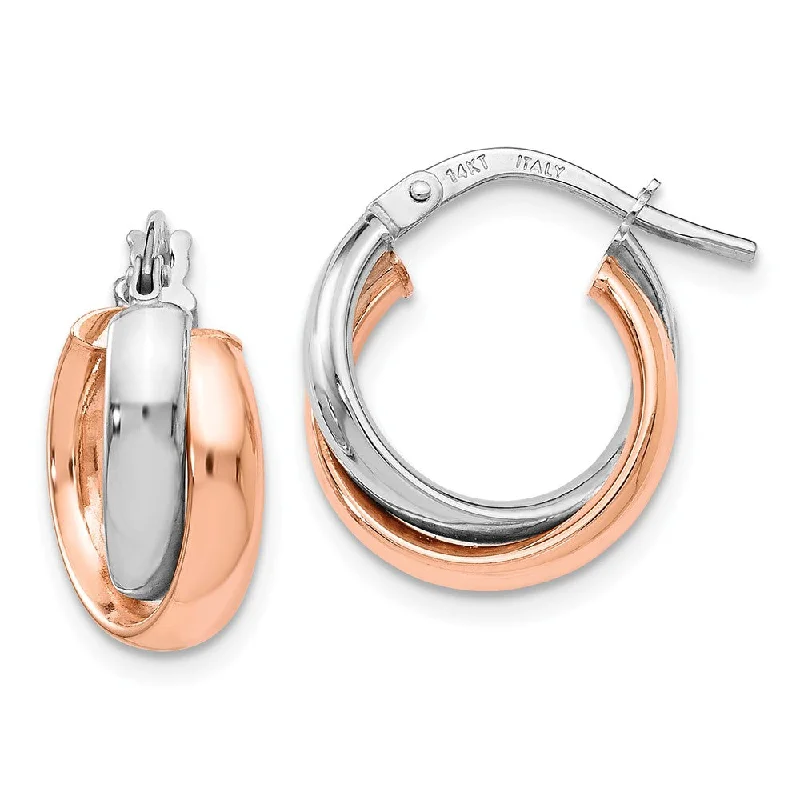 Fashionable Hoop Earrings-7.5x13mm (1/2 Inch) 14k White Gold & 14k Rose Gold Plated Double Hoops