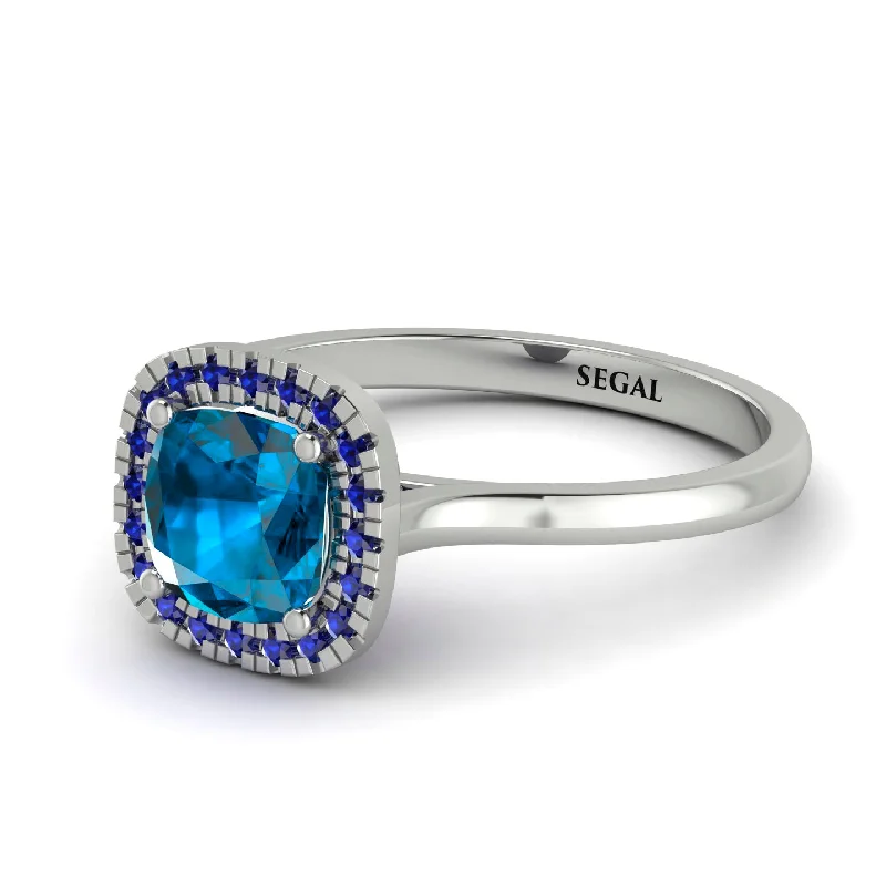 Vintage Classic Halo Cushion Blue Topaz Ring - Skylar No. 515