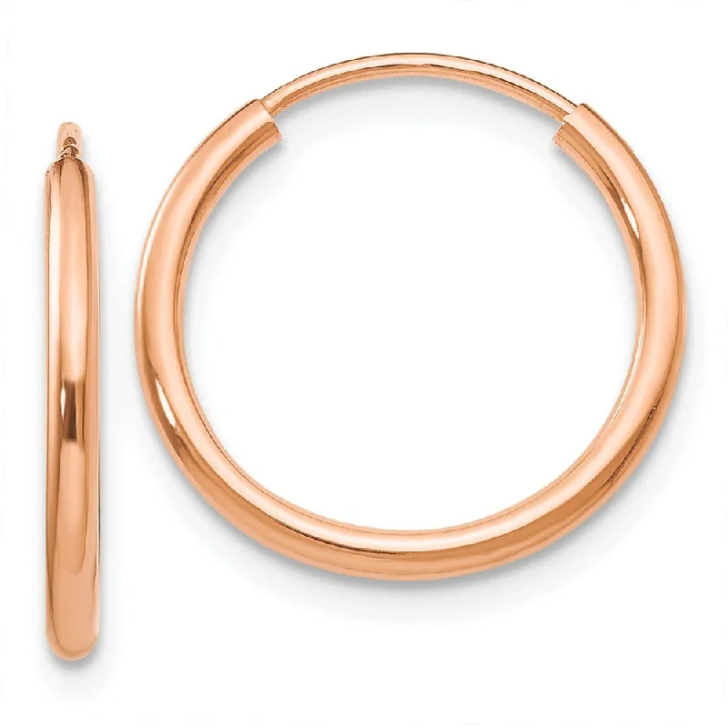 Rose Gold Stud Earrings-1.5mm x 15mm 14k Rose Gold Polished Endless Tube Hoop Earrings