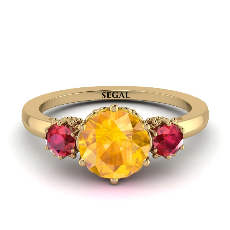 Classic 3 Stone Yellow Diamond Engagement Ring - Sofia No. 1010