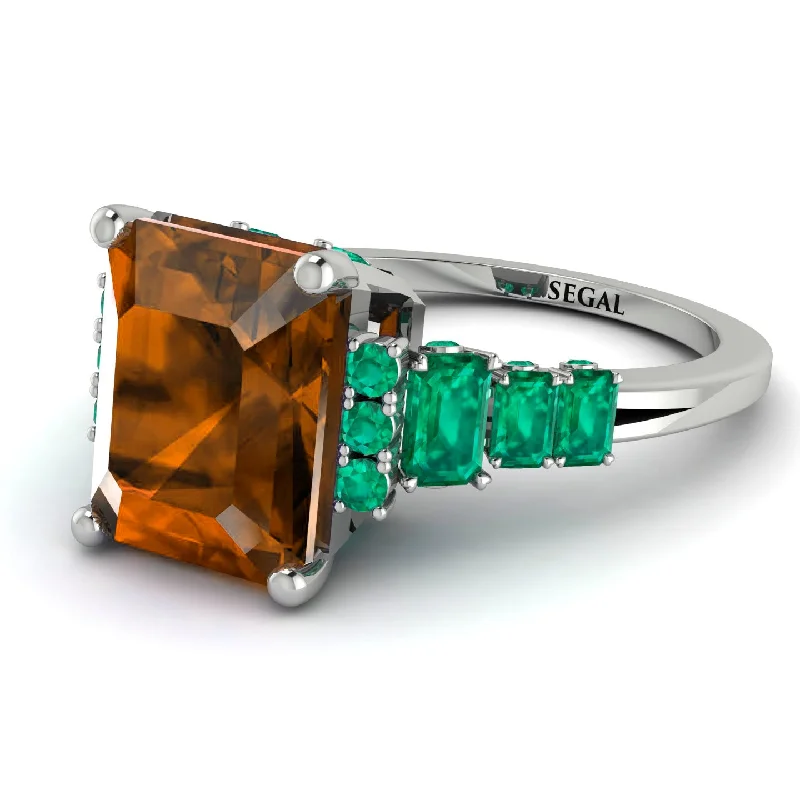 Emerald Cut Brown Diamond Ring Hidden Round Diamonds - Sawyer No. 1106