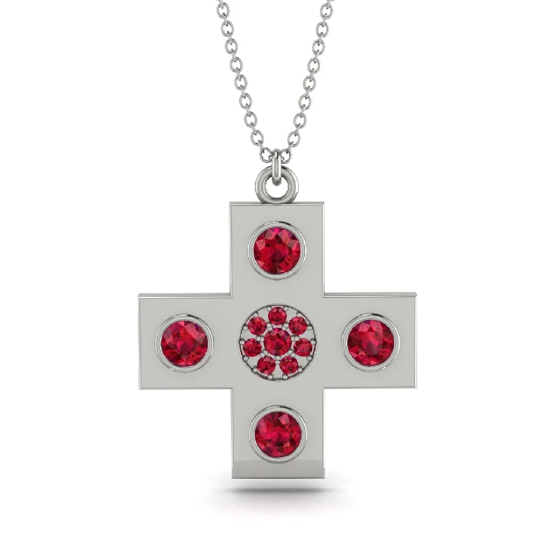 Elegant Crystal Necklace-Equilateral Ruby Cross Necklace - Jayce No. 12