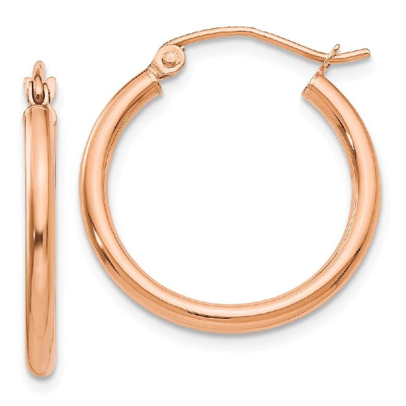 Luxurious Sapphire Earrings-2mm, 14k Rose Gold Polished Round Hoop Earrings, 20mm (3/4 Inch)