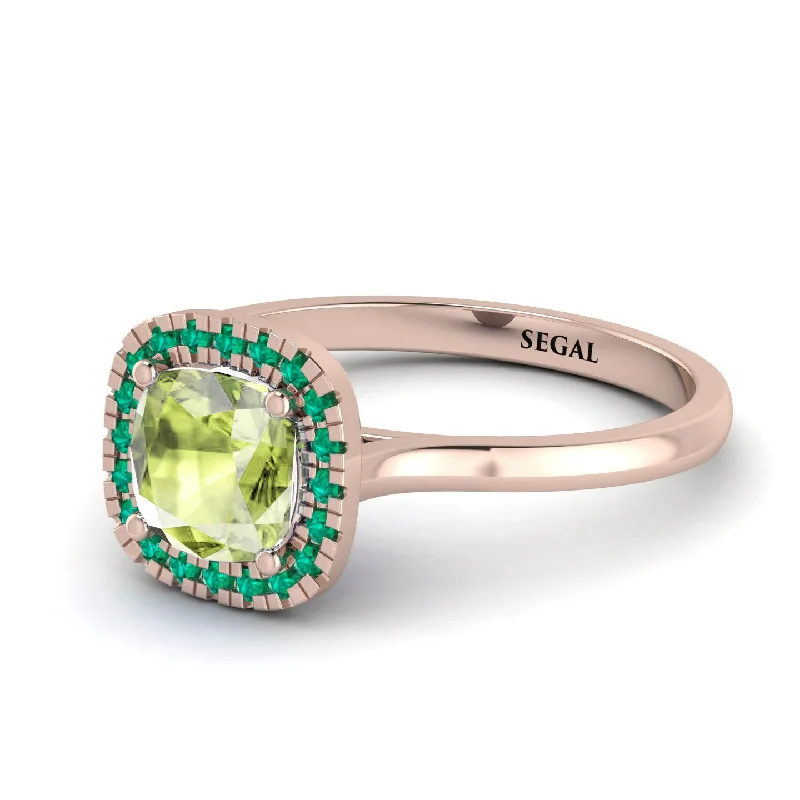 Vintage Classic Halo Cushion Peridot Ring - Skylar No. 705