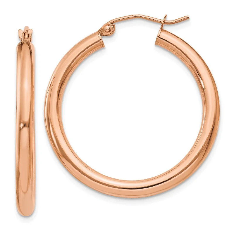 Zodiac Sign Earrings-3mm, 14k Rose Gold Polished Round Hoop Earrings, 30mm (1 1/8 Inch)