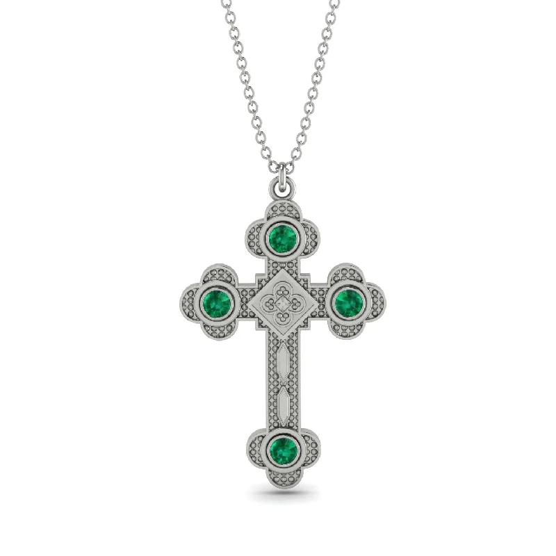 Turquoise Bead Necklace-Ornamented Orthodox Cross Emerald Necklace - Caden No. 6