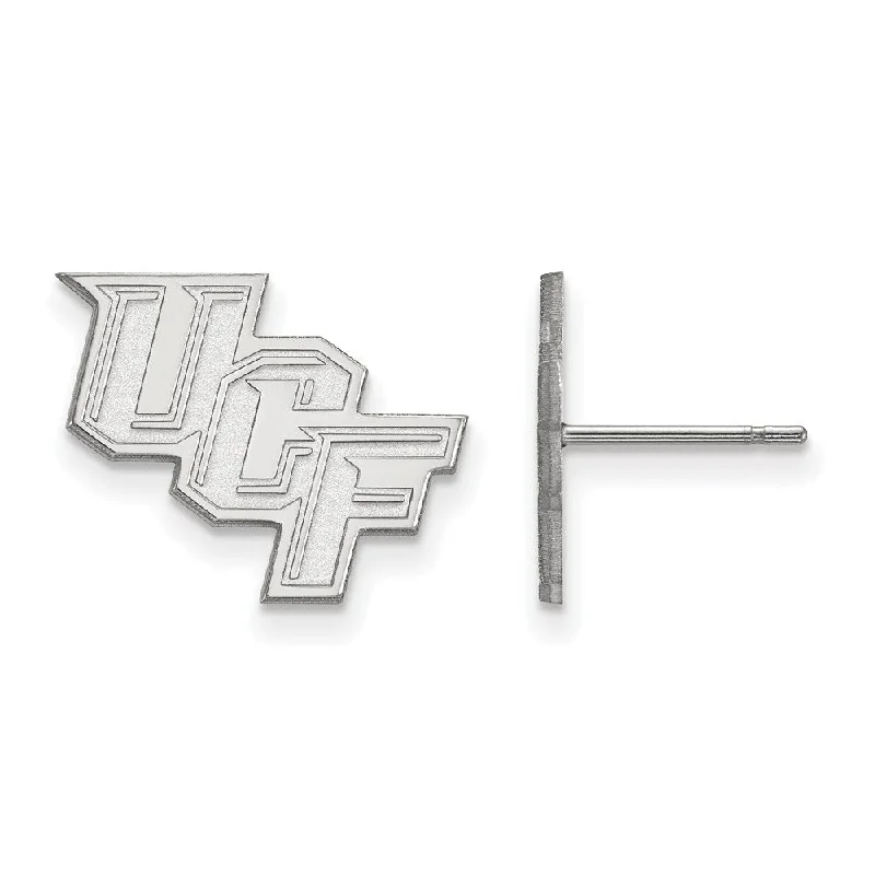 Bold Silver Earrings-10k White Gold Univ. of Central Florida 'UCF' Small Post Earrings