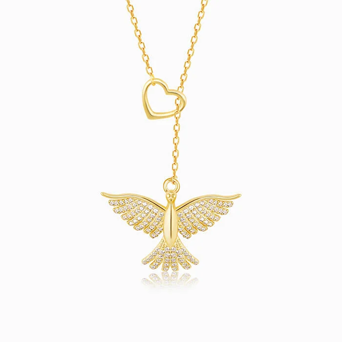 Fashionable Heart Pendant Necklace-Golden Phoenix Necklace