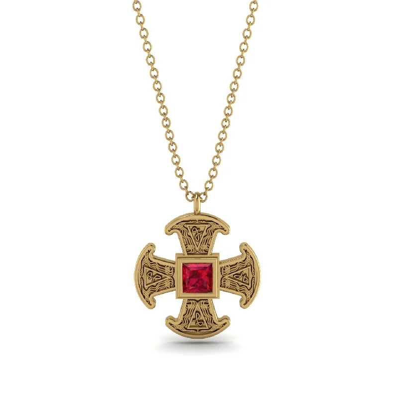 Designer Gold Necklace-Celtic Cross Ruby Necklace - Thomas No. 10