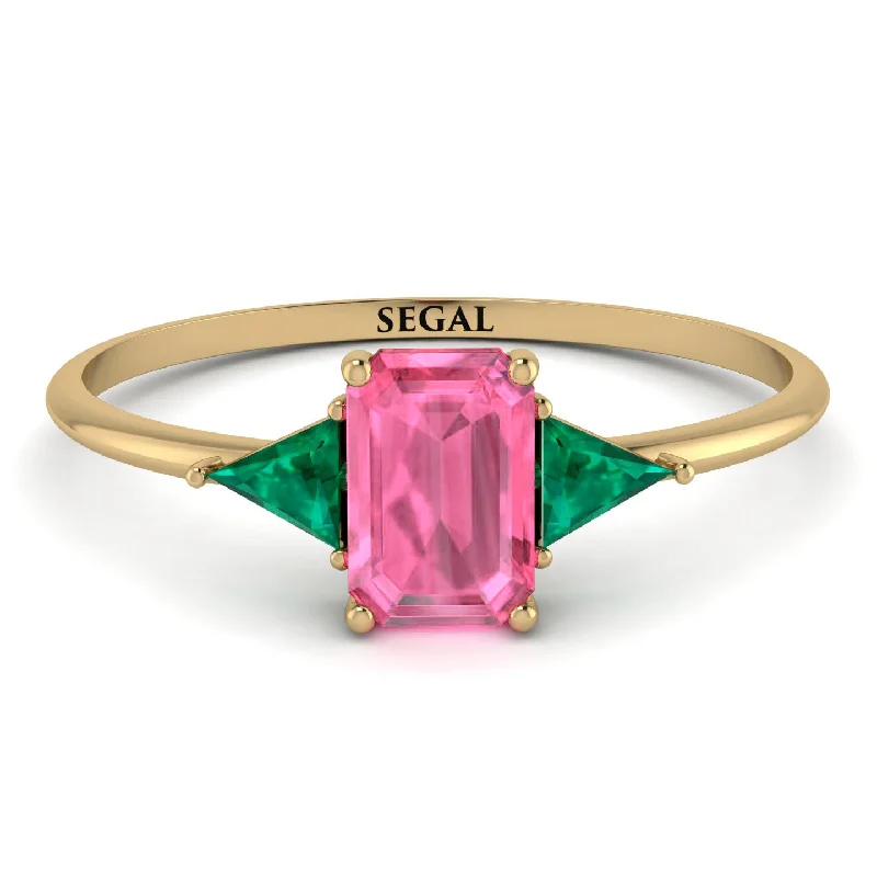 Emerald Cut Pink Moissanite With Triangles Ring - Remi No. 804