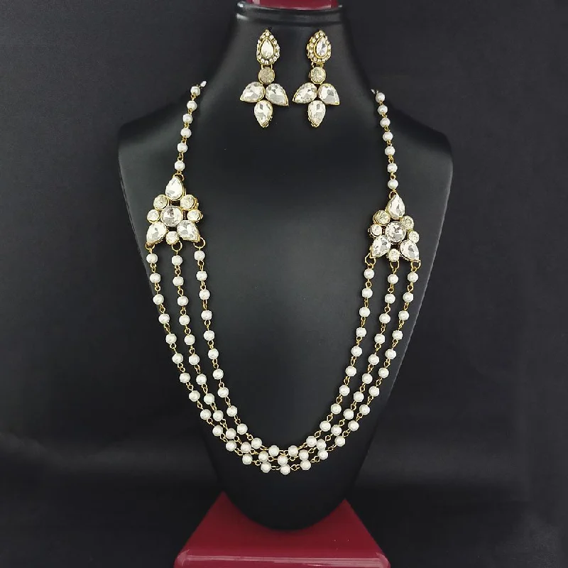 Gold Link Necklace-Kriaa Gold Plated Glass Stone And Pearl Necklace  Set  - 1106412B