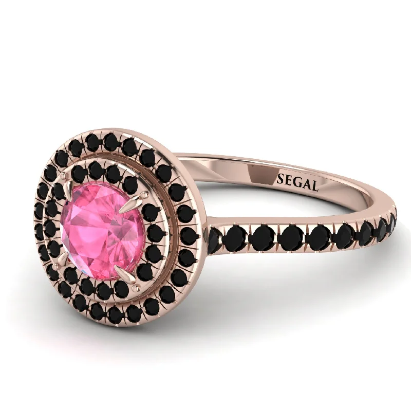 Double Halo Pink Moissanite Ring - Zoey No. 808