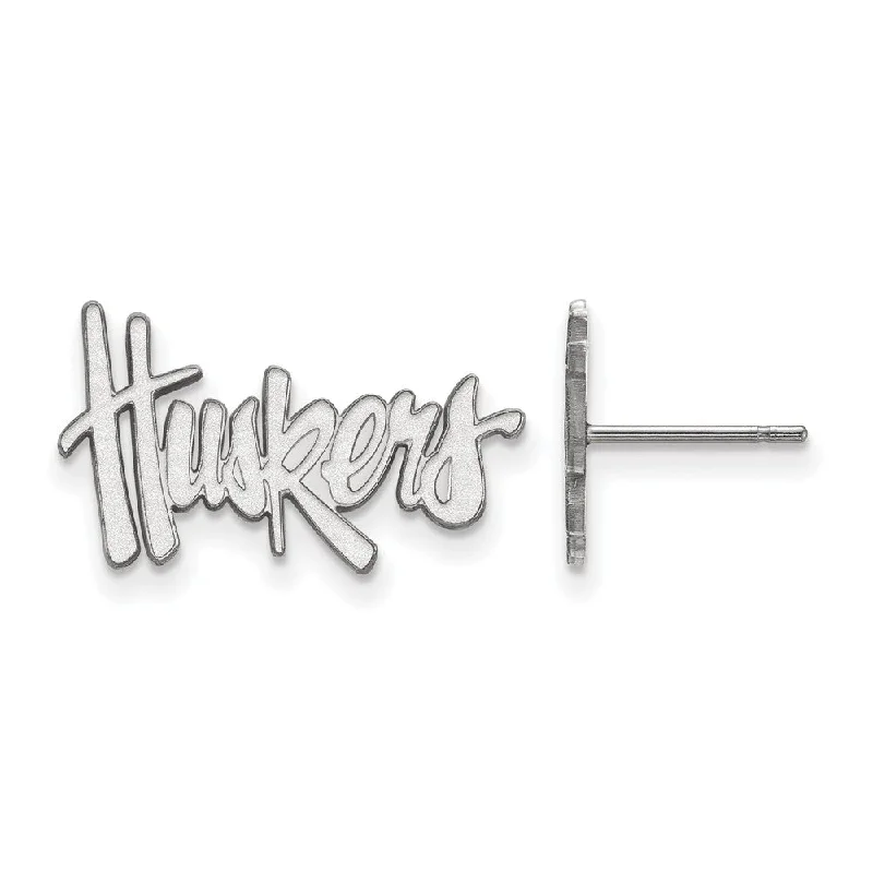 Delicate Diamond Earrings-10k White Gold University of Nebraska Small 'Huskers' Post Earrings